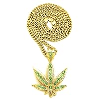 Weed Pot Leaf Pendant Necklace with Crystal Rhinestones