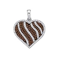 10K White Gold Chocolate Brown Diamond Heart Candy Striped Necklace Pendant 1-1/2 Ctw.