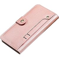 Wallet Case for iPhone 14 Pro Max, Premium Genuine Leather Card Holder Magnetic Folio Stand Flip Case Shockproof Protective Phone Cover for iPhone 14 Pro Max (Color : Pink)