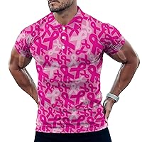 Pink Cancer Ribbons Men's Polo-Shirts Short Sleeve Golf Tees Outdoor Sport Tennis Tops