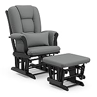 Storkcraft Tuscany Custom Glider and Ottoman with Free Lumbar Pillow (Black/Grey) - Cleanable Upholstered Comfort Rocking Nursery Chair with Ottoman