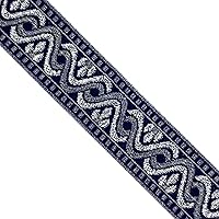 Designers Shop JL 484 Jacquard Metallic Silver Gray Waves Navy Blue Ribbon Trim 1-1/2 inch(38mm) 5 Yards DIY for Sewing Crafting Home Decor Trim, hat Bands, Gift Wrapping