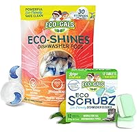 Dish Cleaning Ultra Pack With Eco-Scrubz Dishwasher Cleaner Plus Eco-Shines Dish Detergent with 3 in 1 Power of Liquid, Powder, and Gel for Brighter Cleaner Dishes