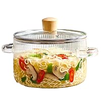 Glass Cooking Pot with Lid - 1.6L(54oz) Heat Resistant Borosilicate Glass Cookware Stovetop Pot Set - Paella Pan Simmer Pot with Cover Safe for Soup, Milk, Baby Food