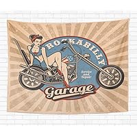 Topyee Home Decorative Tapestry Wall Hanging Pin Up Girl on Motorcycle Monochrome Vintage All Text 50x60 Inch Tapestries Wall Blanket for Dorm Living Room Bedroom