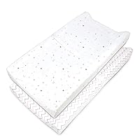 American Baby Company 2 Pack Printed 100% Cotton Knit Fitted Contoured Changing Table Pad Cover - Compatible with Mika Micky Bassinet, Pink Stars and Zigzag, for Boys and Girls