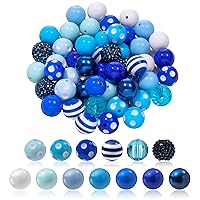 TXIN 50 Pieces Blue Ocean Theme 20mm Bubblegum Beads 13 Colors Large Chunky Focal Bead Plastic Rhinestone Mix Bubble Gum Crafts Loose Beads for Pens Necklaces Jewelry
