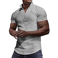 Men's Muscle V Neck Polo Shirts Slim Fit Shirt Short Sleeve Golf T-Shirts Stripe Retro Soft Casual Tee