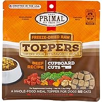 Primal Freeze Dried Raw Dog Food Topper & Cat Food Topper, Cupboard Cuts; Grain Free Meal Mixers with Probiotics, Also Use as Freeze Dried Dog Treats & Cat Treats (Beef, 3.5 oz)