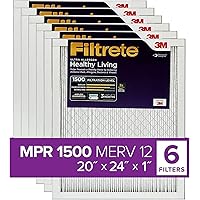 Filtrete 20x24x1 AC Furnace Air Filter, MERV 12, MPR 1500, CERTIFIED asthma & allergy friendly, 3 Month Pleated 1-Inch Electrostatic Air Cleaning Filter, 6-Pack (Actual Size 19.81x23.81x0.78 in)