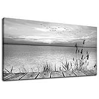 Black and White Canvas Wall Art Sunset Lake with Flying Birds Pictures for Wall Decor Nature Landscape Canvas Painting Artwork for Living Room Bedroom Home Office Wall Decoration 20