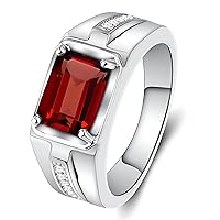 Solid Gold 10/14/18k 4ct Emerald Cut Gemstone Rings Created Ruby/Sapphire/Emerald Men's Anniversary Wedding Band Ring for Valentine's Day Gift For Him,Free Engrave
