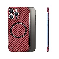2022 New Carbon Fiber Texture Frameless for Magnetic Charging Phone Case, Carbon Fiber Half-Pack Phone Case for iPhone 11/12/13 Pro Max (Red,for iPhone 13 Pro Max)