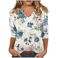 Summer Shirts for Women 2024 Trendy V-Neck Tees Work Printed Blouses Comfy Casual T Shirt Loose Pullover Shirts