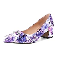 Eldof Block Heels Pumps for Women Pointed Toe Slip on Low Chunky Heeled Bow Heels Classic Low Heel Dress Shoes for Office Wedding Work Evening 2 Inches