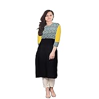 Indian Women's Long Dress Printed Cotton Kurti Black Color Frock Suit Plus Size