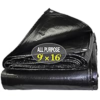 Tarps Heavy Duty Waterproof 9x16ft,Black Plastic Tarps Large Multipurpose Outdoor Tarp Cover Thick Poly Tarpaulin 10MIL for Emergency Rain or Sun, Roof, Patio Furniture, Firewood, Canopy