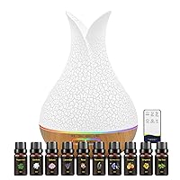 500ML Essential Oil Diffuser with 10 Essential Oils Gift Set, Aromatherapy Diffuser Humidifier with 2 Mist Mode 4 Timers＆ 7 Ambient Light Waterless Auto Off for Large Room Home Office…