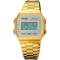 Men's Digital Gold Watch Diamond Dial Backlit Multifunction Stopwatch Waterproof Unisex Sport Watches Reloj Chronograph
