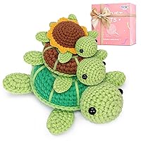 Crochet Kit for Beginners, Crochet Animal Kit with Step-by-Step Video Tutorials, Knitting Starter Kit with 40%+ Pre-Started Yarn Content, DIY Crochet Gifts Three Packs Turtle