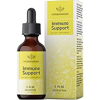 HERBAMAMA Immune Support Liquid Extract - Organic Tincture with Elderberry, Echinacea, Ginger & Goldenseal Root - Herbal Drops for Immunity - Vegan Supplement, No Sugar or Alcohol - 2 fl. oz