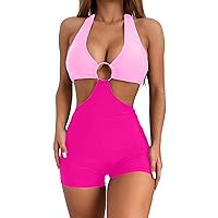 Hilinker Women's Halter One Piece Swimsuit O-Ring Cut Out Bathing Suit Monokini