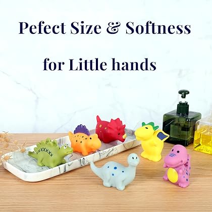 Mold Free Dinosaur Bath Toys for Toddlers/ Infants 6 - 12- 18 Months, No Hole No Mold Bathtub Toys, 1 2 3 4 Years Old Kids (6 Pcs with Storage Bag)