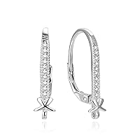 2 Pairs Adabele Authentic 925 Sterling Silver Cubic Zirconia CZ Leverback Earring Hooks 10 Created Diamond with Ribbon Tarnish Resistant Rhodium Plated for Earrings Making SS17-3
