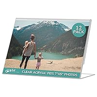 Photo Booth Frames - 7x5 Inch Clear Acrylic Display, Slanted Back 7x5 Horizontal Picture or Display Plastic Sign Holder with Inserts - 12 count