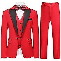 Boys Suits 3 Piece Slim Fit Formal Set One Button Solid Tuxedo Jacket Vest Pant for Kids Prom Wedding 4-16 Years Peak Lapel