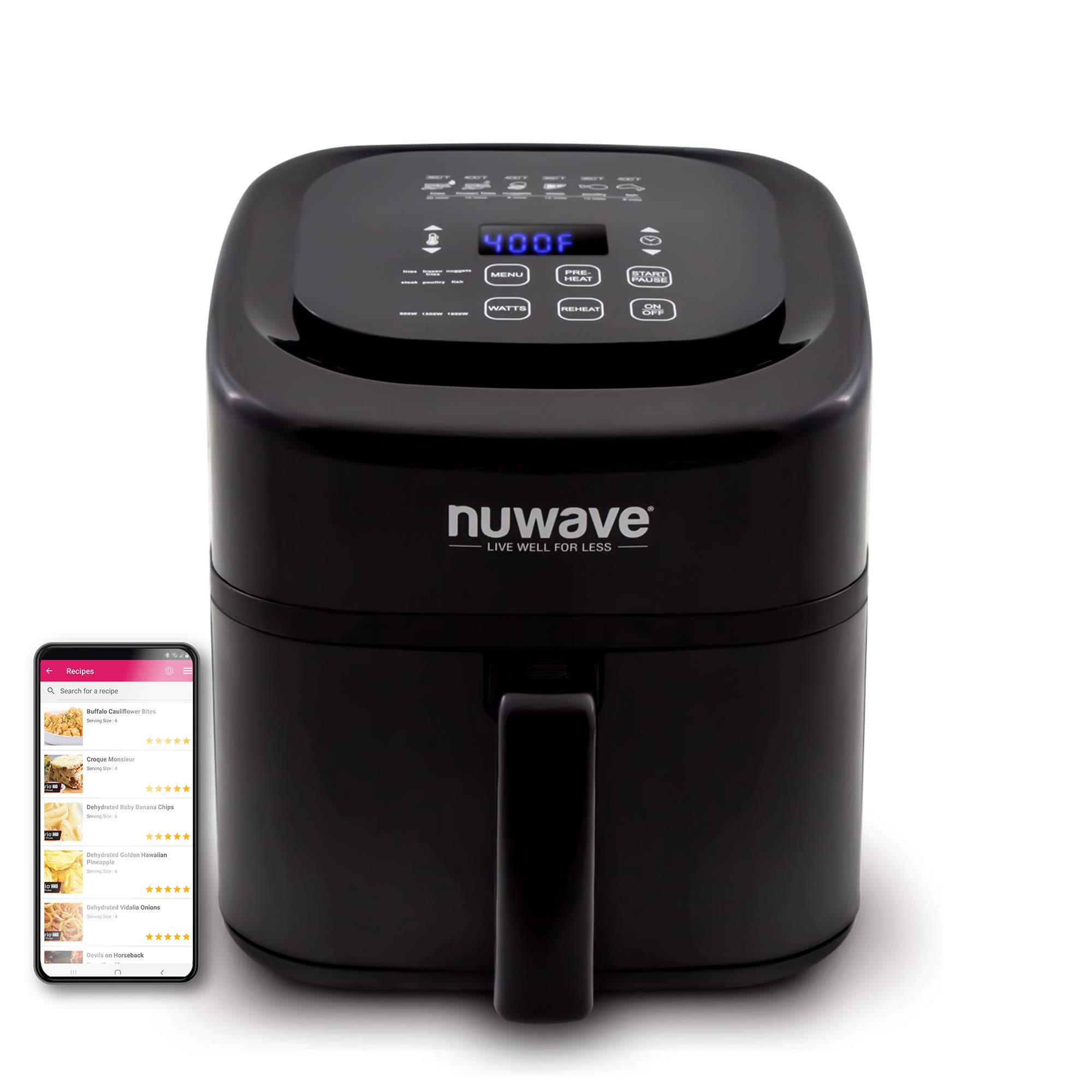 Nuwave (Renewed) 6-quart Brio Healthy Digital Air Fryer with One-Touch Digital Controls, 6 Preset Menu Functions & Removable Divider Insert