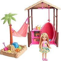 Dreamhouse Adventures Chelsea Doll & Tiki Hut Playset with Moldable Sand, Hammock & Accessories, Blonde Small Doll