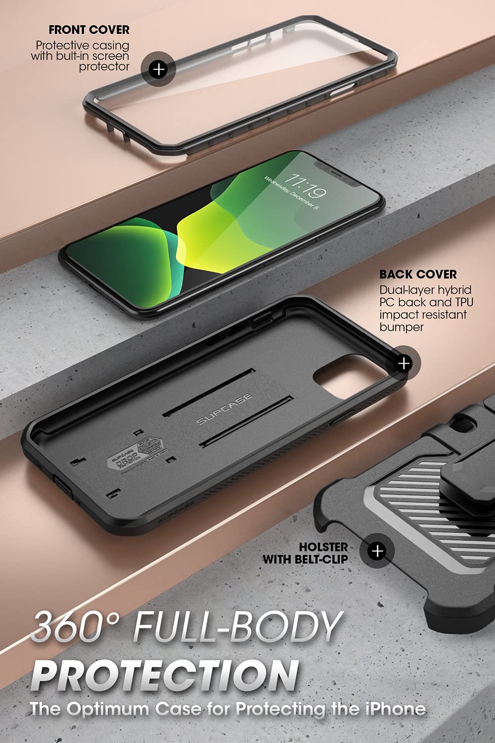 Supcase Unicorn Beetle Pro Series Case Designed for iPhone 11 Pro Max 6.5 Inch (2019 Release), Built-in Screen Protector Full-Body Rugged Holster Case (Black)