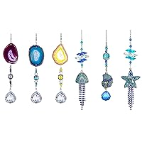 H&D HYALINE & DORA Agate Slices Wind Chimes Ornaments Decor，Rhinestones Crystal Suncatcher Indoor Window Hanging Pendants