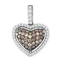 10k White Gold Chocolate Brown Diamond Lovely Heart Necklace Pendant 3/8 Ctw.