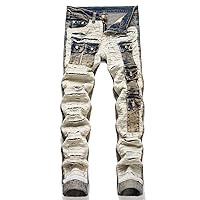 Men Multi Pockets Stretch Denim Slim Tapered Cargo Jeans