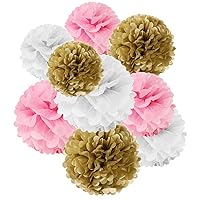 Wrapables Set of 18 Tissue Pom Pom Party Decorations for Weddings, Birthday Parties Baby Showers and Nursery Decor, Pink/ Gold/ White
