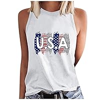 Women USA Letter Print Tank Top 4th of July Casual Patriotic Tops Summer Crewneck Stars Stripes Sleeveless Shirts