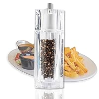 Tablecraft Salt Pepper Mill Grinder, 2 in 1 Square Clear Acrylic Combo Set, Grinding Seasoning and Spices, Commercial Foodservice and Restaurant Grade, 30 ml Shaker, 75 mil Grinder, Break Resistant