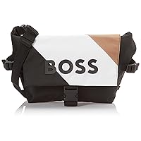 BOSS Flag Polyester Messenger Bag, Iconic Camel Brown/Deep Black/White