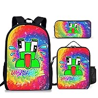 17inch Backpack 3Pcs School Backpack Set Bookbag with Lunch Bag Pencil Case Fans Gifts for Boys Girls Students, rainbow tie dye