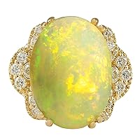 5.84 Carat Natural Multicolor Opal and Diamond (F-G Color, VS1-VS2 Clarity) 14K Yellow Gold Cocktail Ring for Women Exclusively Handcrafted in USA