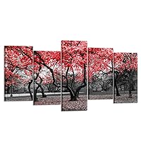 KREATIVE ARTS - 5 Pieces Modern Canvas Painting Wall Art The Picture for Home Decoration Black White and Red Tree Landscape Print On Canvas Giclee Artwork for Wall Decor (Extra Large 80x40inch)