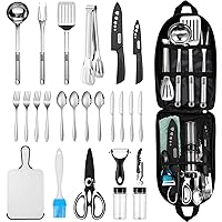Odoland 27 Pcs Camping Essentials Outdoor Camping Cookware Backpacking Camping Cooking Set Portable Camping Accessories and Lightweight Camping Mess Kit for Overland Kitchen Cooking Travel