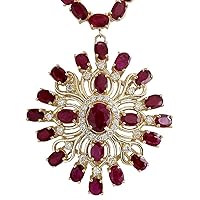 57.62 Carat Natural Red Ruby and Diamond (F-G Color, VS1-VS2 Clarity) 14K Yellow Gold Luxury Necklace for Women Exclusively Handcrafted in USA