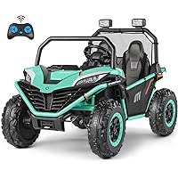 ELEMARA 2 Seater XL Ride on Car for Kids,12V Powered Electric Off-Road UTV Toy,4WD Electric Vehicle with Remote Control,LED Lights,Bluetooth Music,3 Speeds,Horn,2 Spring Suspension for Gift,Green