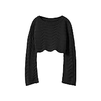 SOLY HUX Girl's Drop Shoulder Long Sleeve Scallop Hem Sweater Knit Pullover Crop Tops