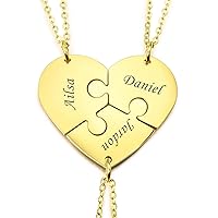 MeMeDIY Personalized Heart Pendant Jigsaw Puzzle Necklace Customized Name for Couples Men Women Engraving for Boyfriend Girlfriend Stainless Steel Lovers Set Jewelry for Family Love Friendship