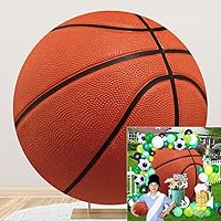 Diameter 7.5ft Brown Basketball Photo Round Backdrop Cover Physical Exercise for Kids Boys Man Birthday Party Circle Photography Background Newborn Gender Reveal Party Sports Theme Backdrop