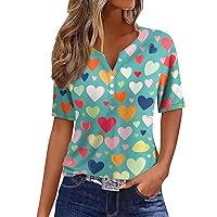 Shirts for Teens,Short Sleeve Shirts for Women Trendy V-Neck Button Boho Tops for Women Sexy Tops for Women